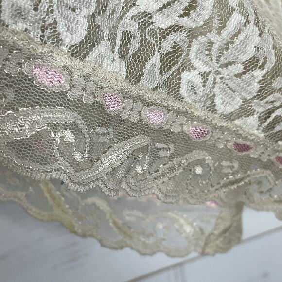 VTG Jenelle of California Sheer Cream Lace Pink Trim Peignoir Lingerie Jacket - Picture 7 of 9